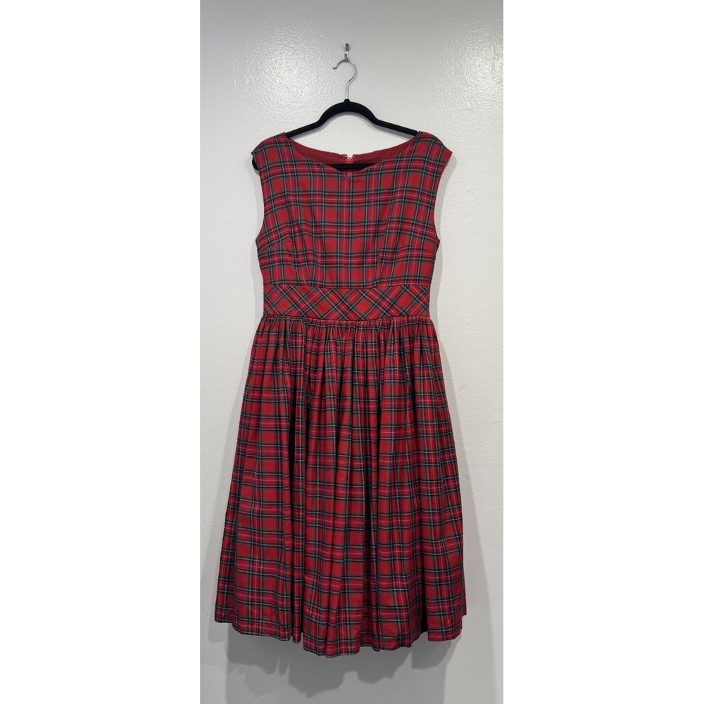 ModCloth Red Tartan Plaid Holiday Dress Fit & Flare Retro 50s Look Christmas 10